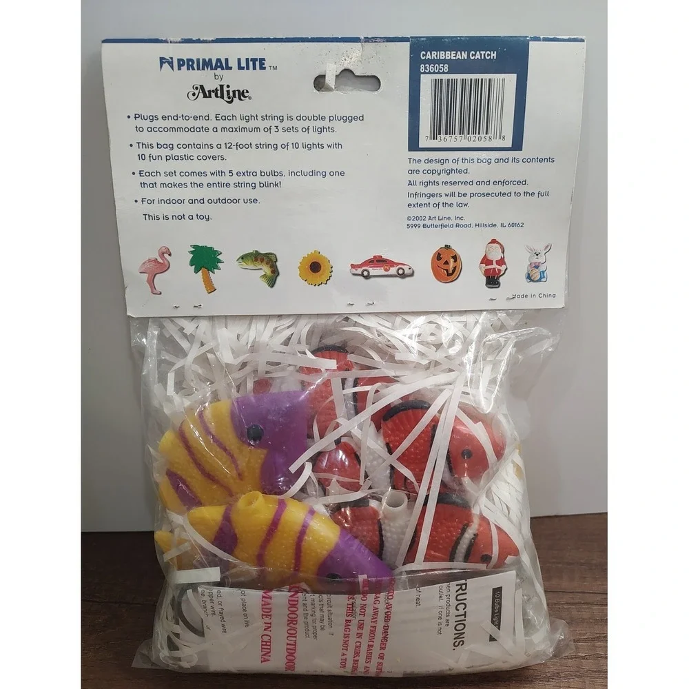 2002 Caribbean Catch FUN LIGHTS PRIMAL LITE BY ARTLINE 12 Foot String 10 Lights